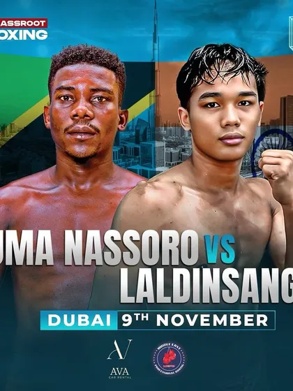 A fight poster for our event in Dubai, pitting a rising Indian star against a fighter from Tanzania.