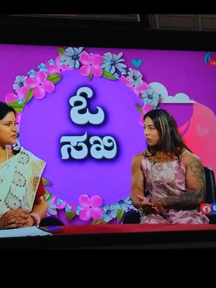 On the set of 'O Sakhi' on DD Chandana. It was an amazing day, and I'm proud to represent Kannadathi women on such a platform.