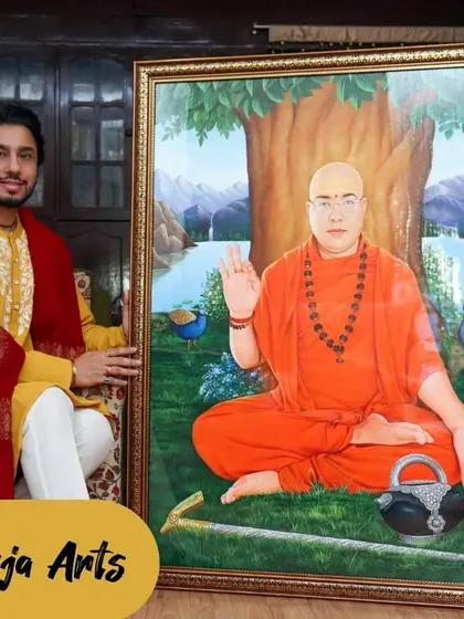 It was a great honor to create this painting for the Shri Mohan Jagdishwar Ashram in Haridwar. This portrait of a revered Swami is set against a serene natural backdrop, reflecting his peaceful spiritual presence.