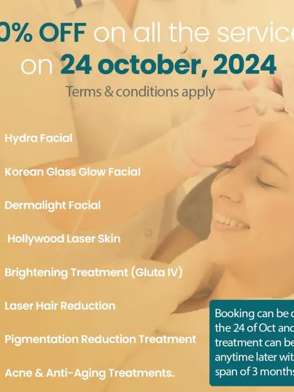 Another announcement for our anniversary celebration. We are offering 50% off all services. You can book on the 24th of October and redeem the treatment anytime within the next three months.
