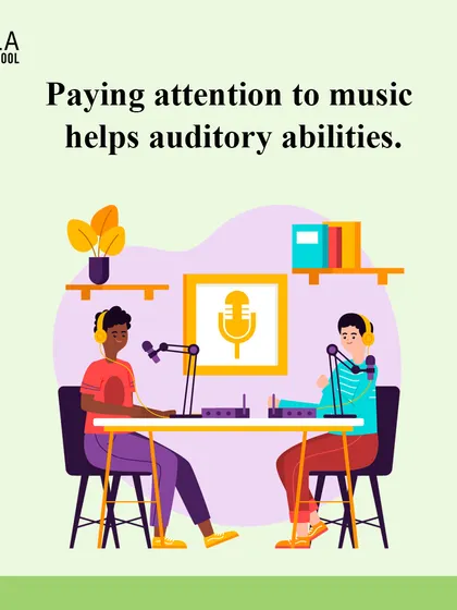 An illustration of a podcast setup. Paying attention to music helps develop auditory abilities, a key skill for any musician.