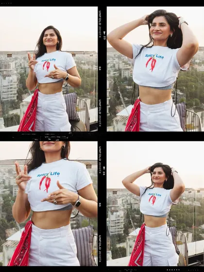 A fun collage of different poses from my rooftop shoot. It's all about bringing a playful and confident energy, both on and off the stage.