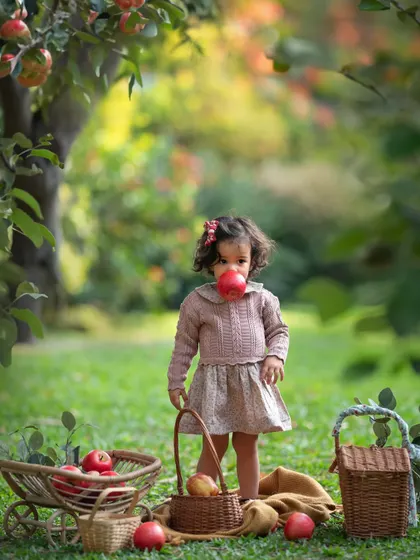 An apple-picking themed shoot for this little cutie. Using fun themes and props helps create a playful atmosphere where kids can just be themselves.