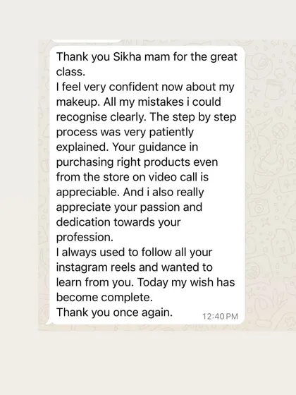 A student from my online class shares how she appreciated my passion and dedication. She also highlights how I helped her with product purchasing on a video call from the store.