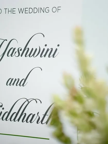 A close-up of the personalized welcome board, a simple yet elegant way to greet guests.