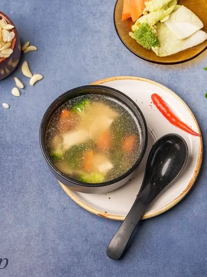 A simple, light, and healthy option, our Clear Soup is a flavorful broth with tender vegetables. It's a perfect appetizer that warms you up without being too heavy.