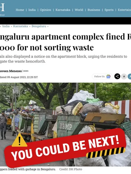 Are you worried about fines for improper waste segregation? We provide a complete, cost-effective system for communities and corporates to manage waste correctly, helping you avoid penalties and contribute to a cleaner city.