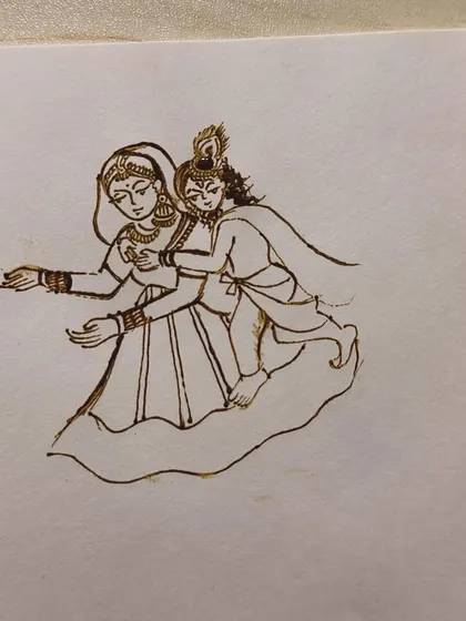 A beautiful sketch of Yashoda and Krishna, a divine motif that adds a spiritual touch to any design.