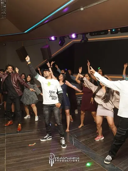 The whole RDI family on the dance floor at our party celebration.
