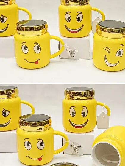 Check out these cute ceramic smiley mugs with lids. They are a fun and cheerful gift for kids and adults alike, perfect for birthdays or just to brighten someone's day.