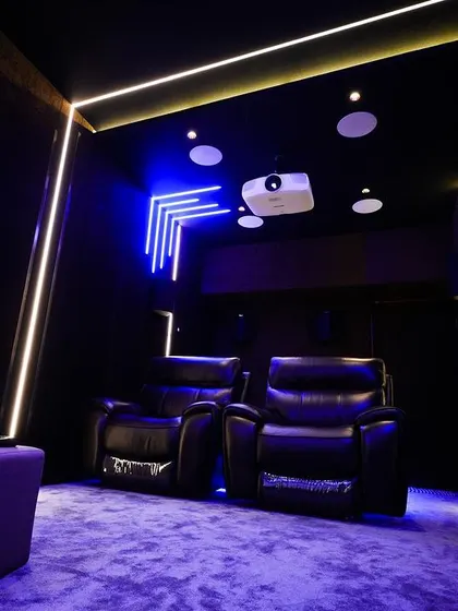 A duplicate of 300, this wide shot provides another look at the overall design and layout of this stylish, modern home cinema.