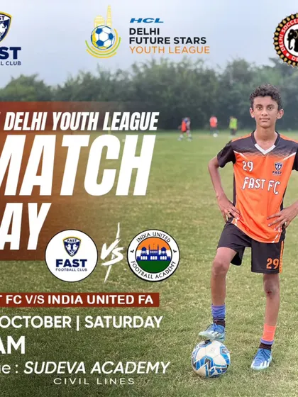 Match day announcement for our U15 team in the Delhi Youth League. We keep our community informed and engaged.