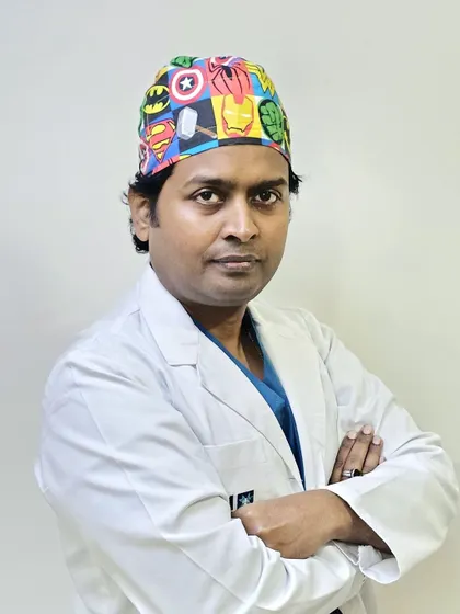 A portrait of me in my surgical cap. With years of experience, I am dedicated to offering top notch cosmetic procedures and personalized care to all my patients in Noida and Greater Noida.