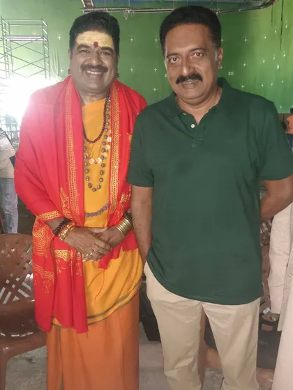 Standing with Prakash Raj sir on the set of 'Bhageera'.