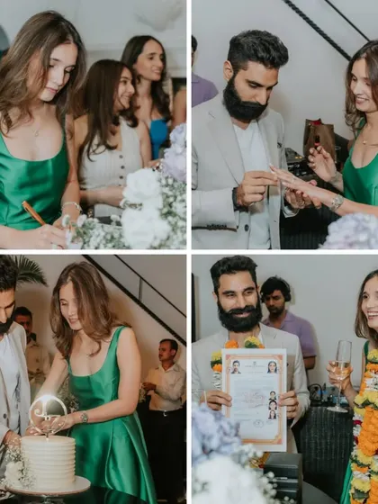 A collage of a beautiful and intimate court marriage celebration. From signing the papers to the ring exchange and cake cutting, we help make every moment special.