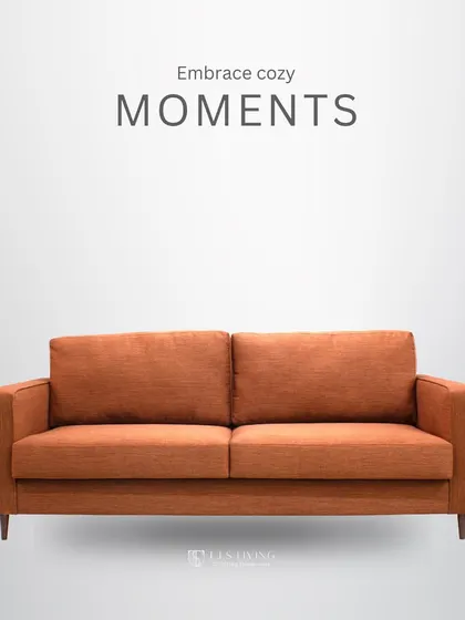 Embrace cozy moments with this mid-century modern inspired sofa. Its clean lines, tapered wooden legs, and warm orange fabric create an inviting and stylish centerpiece for your living room.