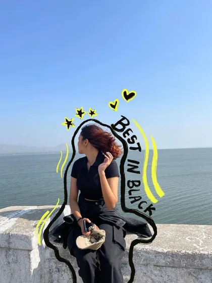 Best in black. A photo of me by the water, with doodles that give it a cool, edgy look.