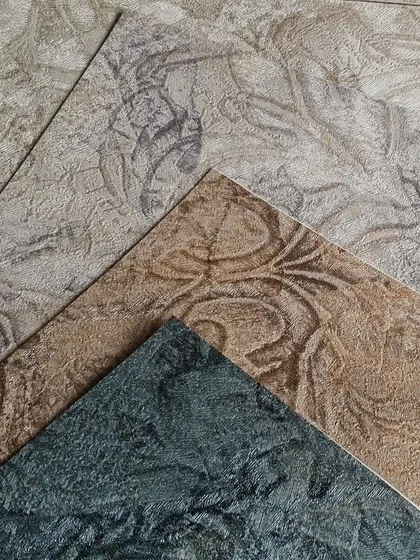 This image showcases a variety of stone-inspired textures in different colors and patterns. These designs are perfect for adding warmth, character, and a touch of rustic elegance to your interiors.