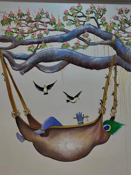 A close-up of Kanha resting peacefully in his swing.