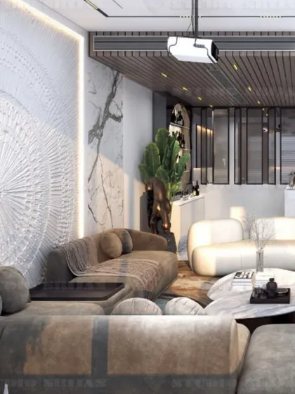 An overall view of the Kirti Nagar lounge, showing how the different elements come together to create a sophisticated and relaxing space.