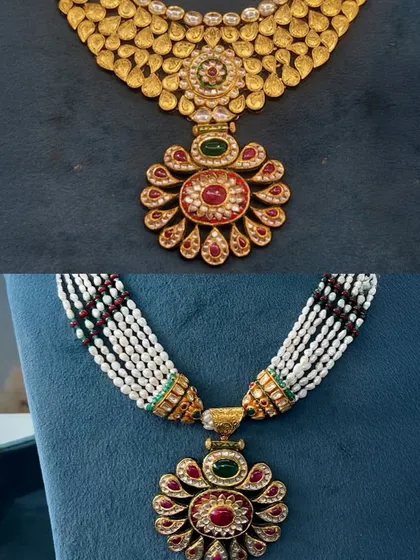 Sometimes a simple change makes all the difference. We took the pendant from an old gold necklace and attached it to a new multi-strand pearl and bead mala, instantly giving it a more contemporary and elegant look.