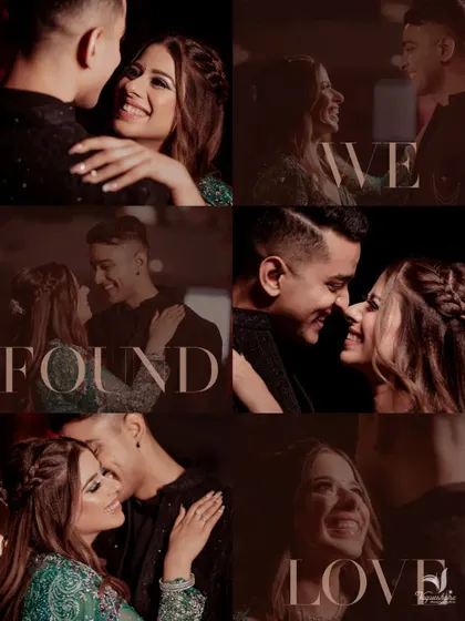A collage of romantic portraits from the engagement night, telling a story of love found and promises made.