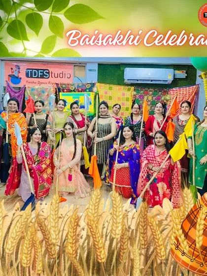 The full group posing together, capturing the energy and excitement of our Baisakhi event.