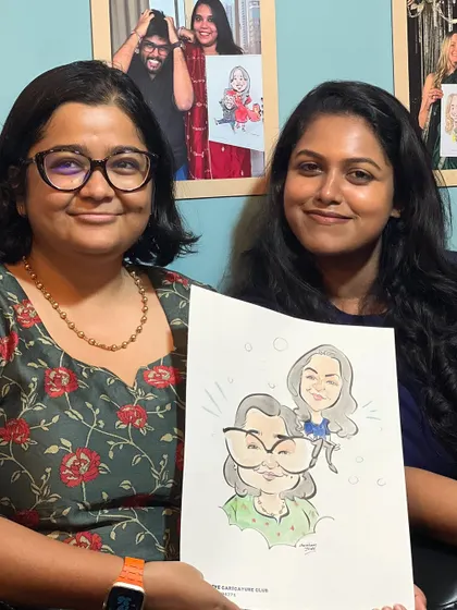 A lovely caricature for two friends. It's a wonderful way to celebrate friendship and create a shared memory.