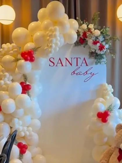 A "Santa Baby" theme is perfect for a winter baby shower or first birthday. I used a classic white and red color scheme with a cute teddy bear in a Santa hat.