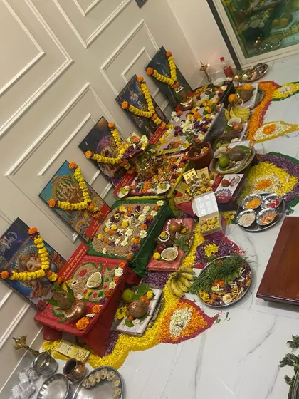The Vastu Shanti and Griha Pravesh puja setup at the Pingulkar residence in Kalyan East. I ensure that all traditional rituals are respected to bring blessings and positive energy to the new home.