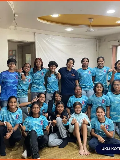 The girls of UKM Kothrud FC in Pune pose for a group photo after our Simply Periods workshop. It's inspiring to see their enthusiasm for learning about menstrual health and well-being.