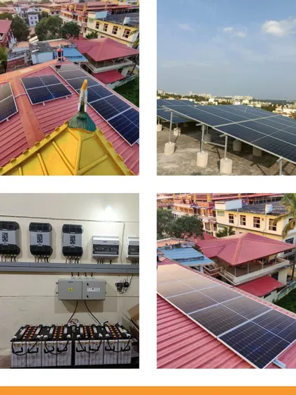 A collage showing various residential solar installations. It highlights our versatility in handling different roof types, including tiled and flat surfaces, and showcases both the panels and the corresponding inverter and battery systems.