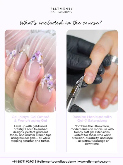 See the advanced artistry you'll master. Our courses cover gel-based techniques like inlays and ombré, plus the ultra-clean Russian manicure combined with trendy soft gel extensions.