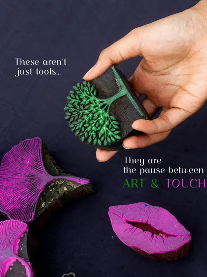 These are not just tools. Our hand-carved blocks, from the tree of life to a playful kiss, are the pause between art and touch. They are living pieces of history waiting to be used.
