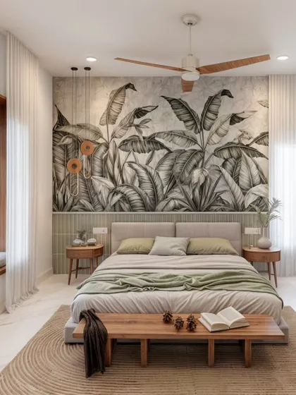 This 3D render of a master bedroom at Campan Valley Villa features a calming biophilic design, setting the stage for a tranquil personal retreat.