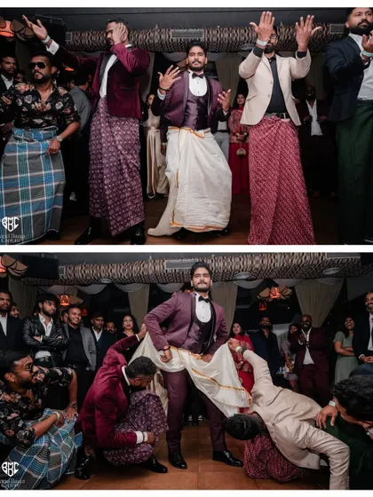 The groomsmen's hilarious 'Lungi Dance' performance at the after-party, a moment of pure fun and entertainment.