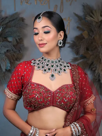 Serenity and grace. This image showcases the calm and composed beauty of the bride, with her eyes gently closed to feature the eye makeup.