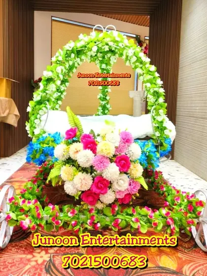 I create unforgettable first moments for your little one with a custom-decorated entry cart. This beautiful floral cart is perfect for a naming ceremony, or 'Barsa', and first birthday parties, providing a picture-perfect entrance for your baby's introduction to family and friends.
