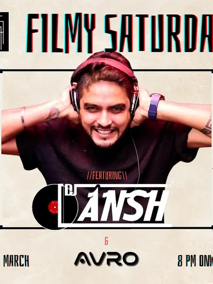 The poster for 'Filmy Saturday' at The Shift Lounge, HSR. A perfect way to unwind with some Bollywood fun.