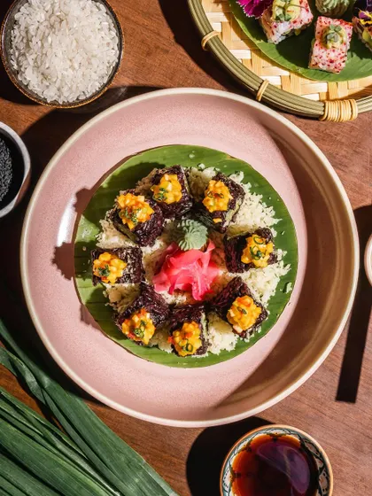 Rolling into the weekend with a colorful twist. Our Purple Rice and Asparagus Sushi Roll is visually stunning, with a combination of flavors that is out of this world.