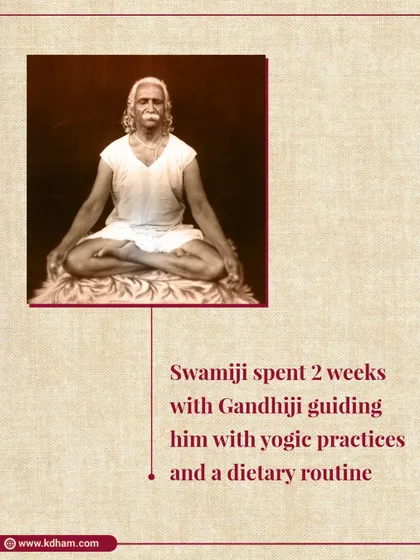 Swami Kuvalayananda spent two weeks with Gandhiji, guiding him with a routine of specific yogic practices and a mindful diet to aid his health and well-being.