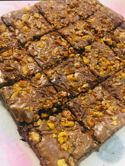A full tray of my chocolate walnut brownies, cut and ready to be enjoyed. The combination of fudgy chocolate and toasted walnuts is simply the best.