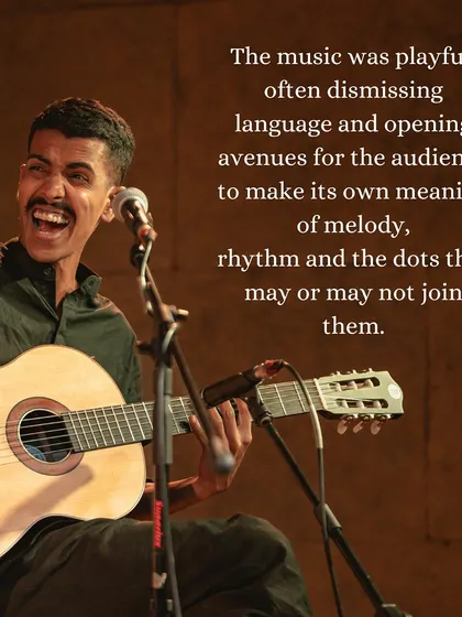 Abhay Dev Praful during the "Many Moons" performance. The music was playful and often without language, inviting the audience to find their own meaning in the melody and rhythm.
