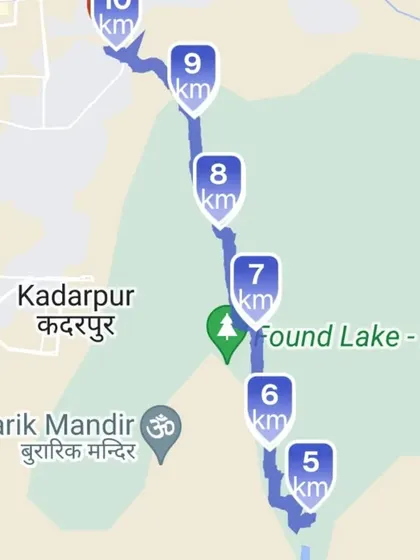 A map showing a 10km trail run route near Kadarpur, Gurgaon. We explore the best local trails for our training runs.