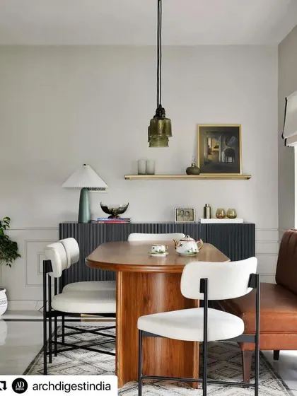 A full view of the dining setup in the Weespaces project, showing our sideboard, dining table, and chairs working in harmony.