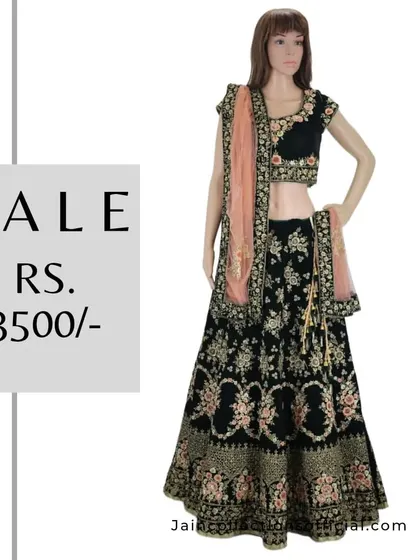 Another beautiful black lehenga with floral embroidery, available to buy for just Rs. 3500.