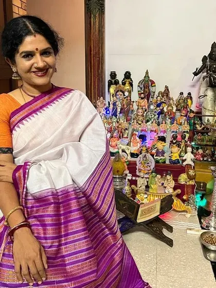 Another photo from my Navaratri celebrations at home. The festive atmosphere, surrounded by deities and traditions, recharges my artistic spirit.