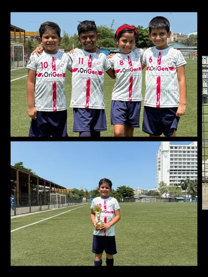 A collage celebrating our U7 team's debut in the MFA YPL. It shows the players in action and with their families, highlighting the strong community support behind our teams.