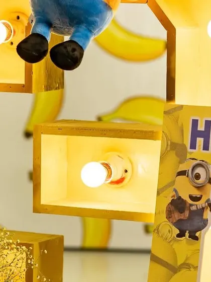 A close-up of the light-up letters from the Minions party. These custom props add a fun, graphic element to the decor and look fantastic in photos.