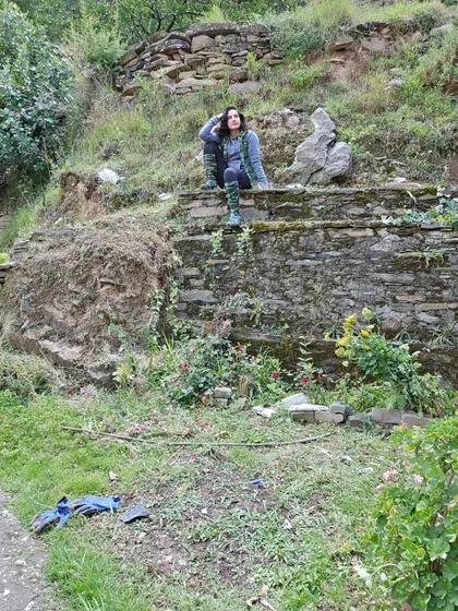 Taking a moment to rest on a stone wall in the orchard. This is my happy place, where I can just sit, breathe, and be.